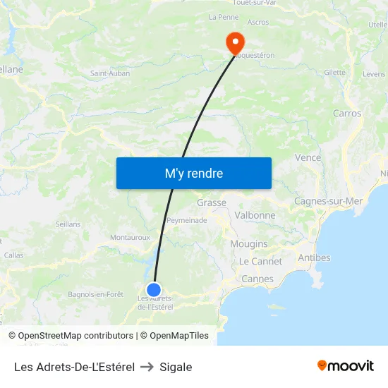 Les Adrets-De-L'Estérel to Sigale map