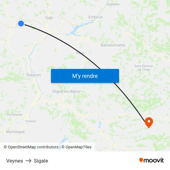 Veynes to Sigale map