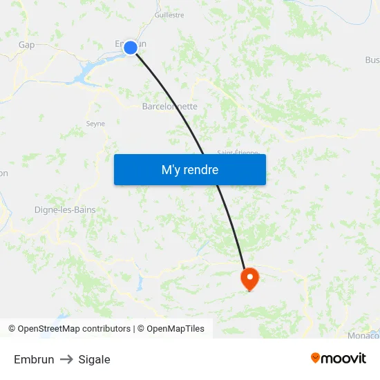 Embrun to Sigale map