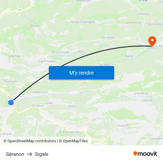Séranon to Sigale map
