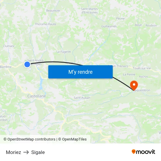 Moriez to Sigale map