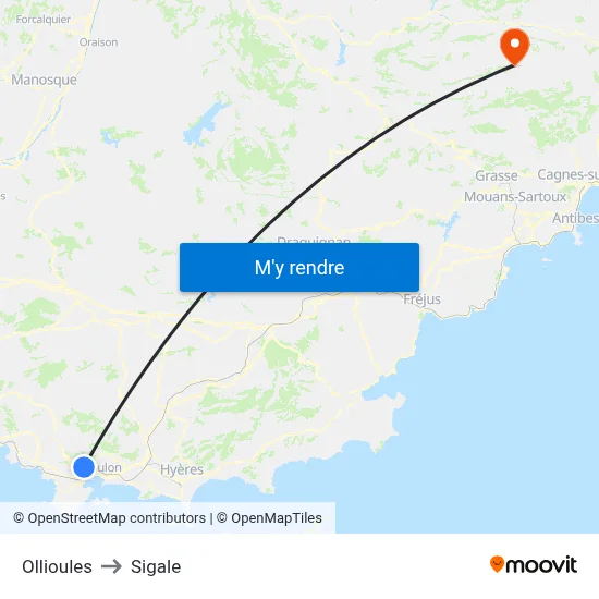 Ollioules to Sigale map