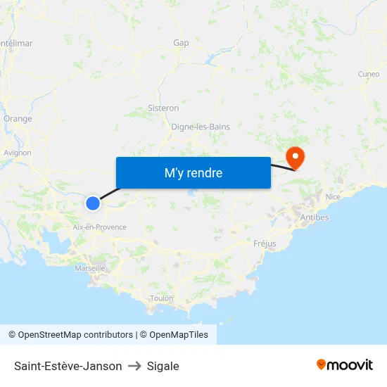 Saint-Estève-Janson to Sigale map