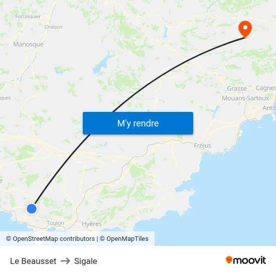 Le Beausset to Sigale map