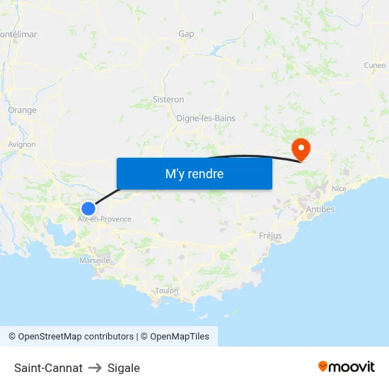Saint-Cannat to Sigale map