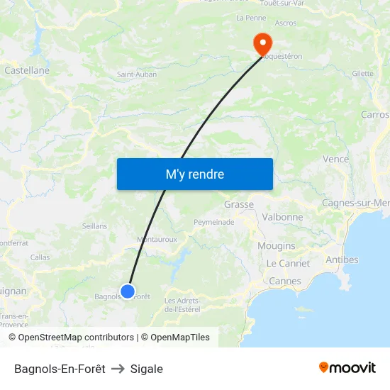Bagnols-En-Forêt to Sigale map