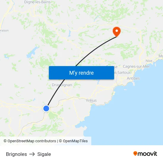 Brignoles to Sigale map
