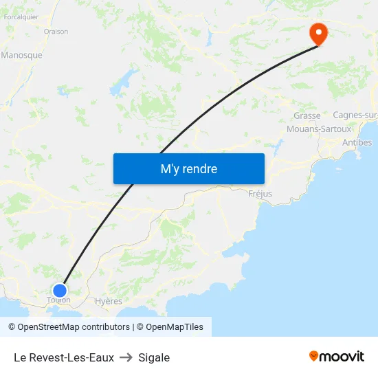 Le Revest-Les-Eaux to Sigale map