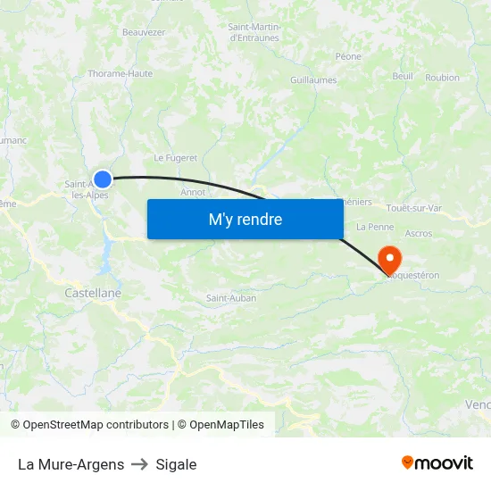 La Mure-Argens to Sigale map
