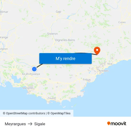 Meyrargues to Sigale map