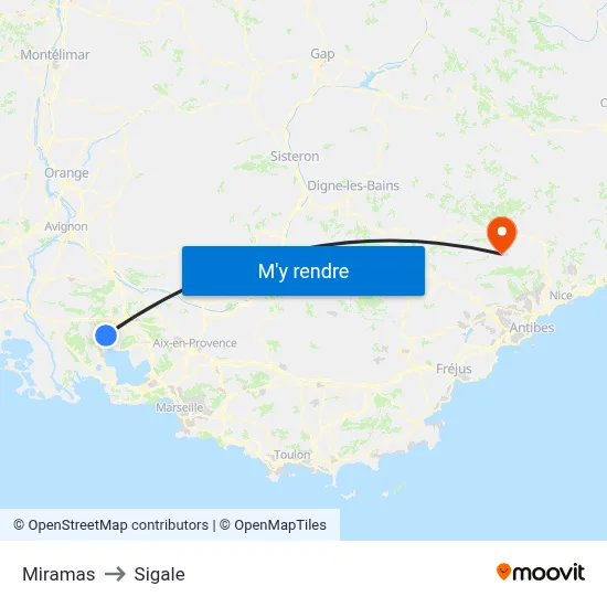 Miramas to Sigale map