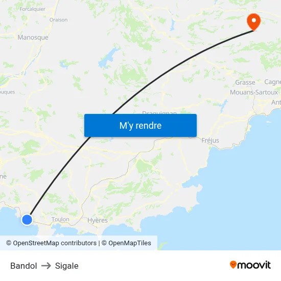 Bandol to Sigale map