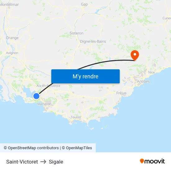 Saint-Victoret to Sigale map