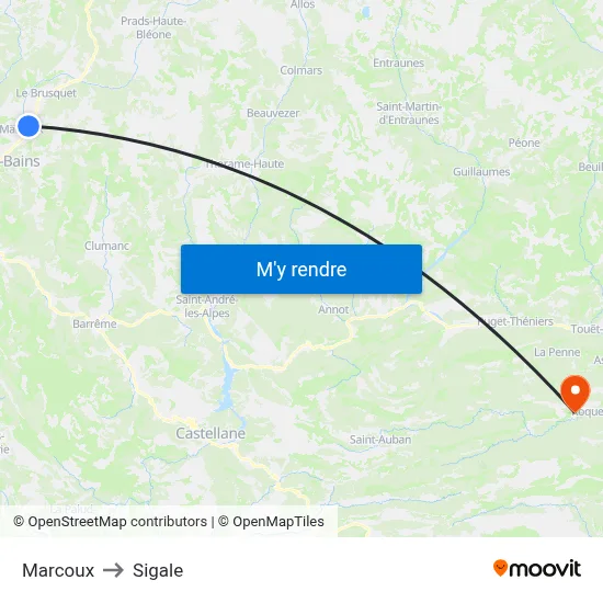Marcoux to Sigale map