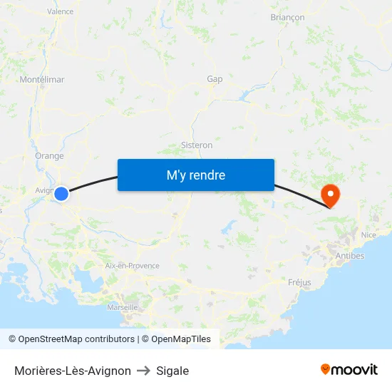Morières-Lès-Avignon to Sigale map