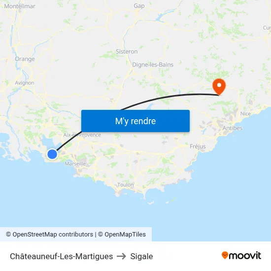 Châteauneuf-Les-Martigues to Sigale map