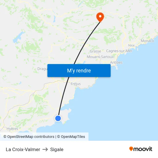 La Croix-Valmer to Sigale map