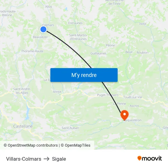 Villars-Colmars to Sigale map