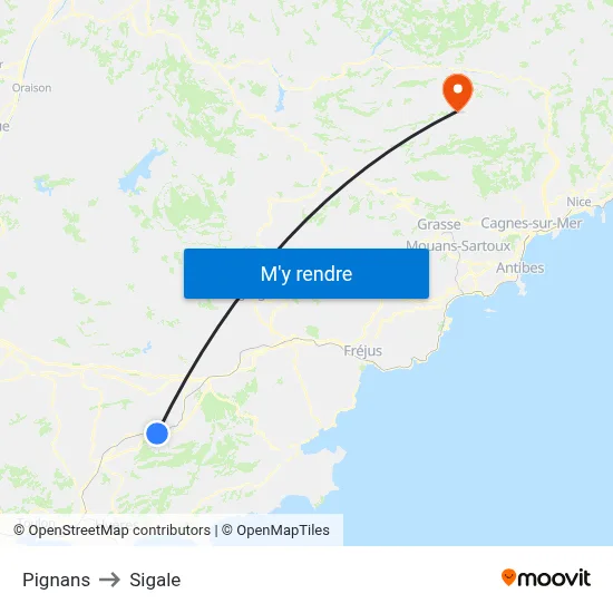 Pignans to Sigale map