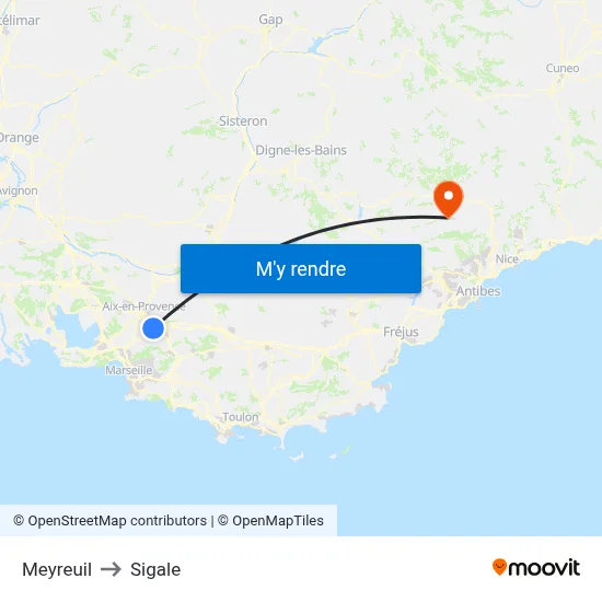 Meyreuil to Sigale map