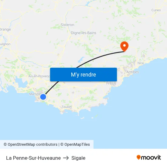 La Penne-Sur-Huveaune to Sigale map