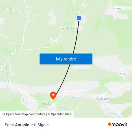 Saint-Antonin to Sigale map