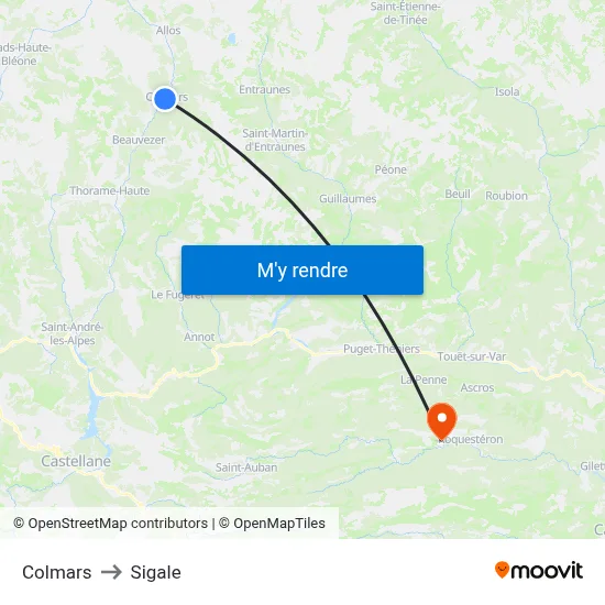 Colmars to Sigale map