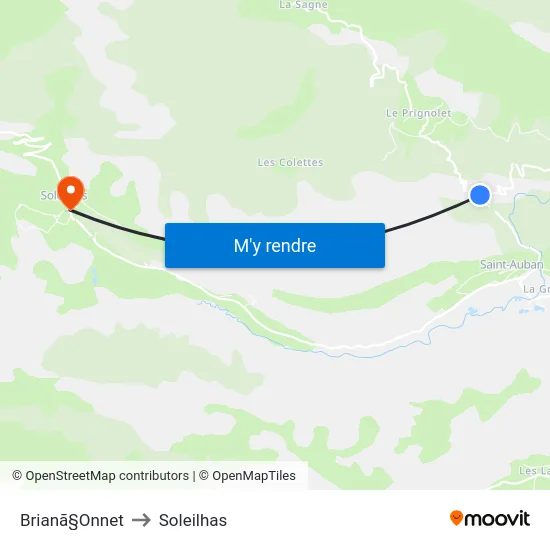 Brianã§Onnet to Soleilhas map