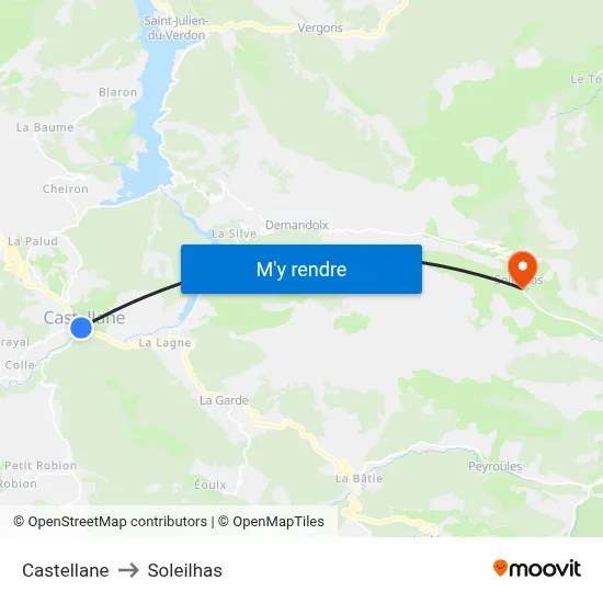 Castellane to Soleilhas map