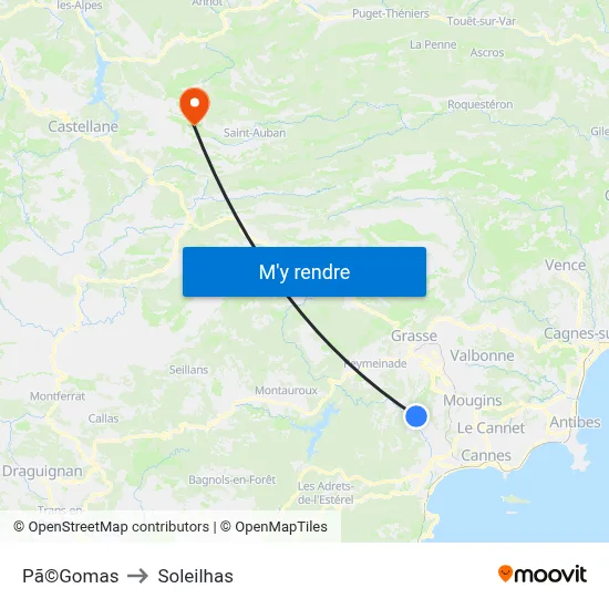 Pã©Gomas to Soleilhas map