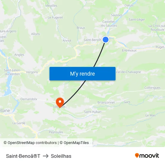Saint-Benoã®T to Soleilhas map