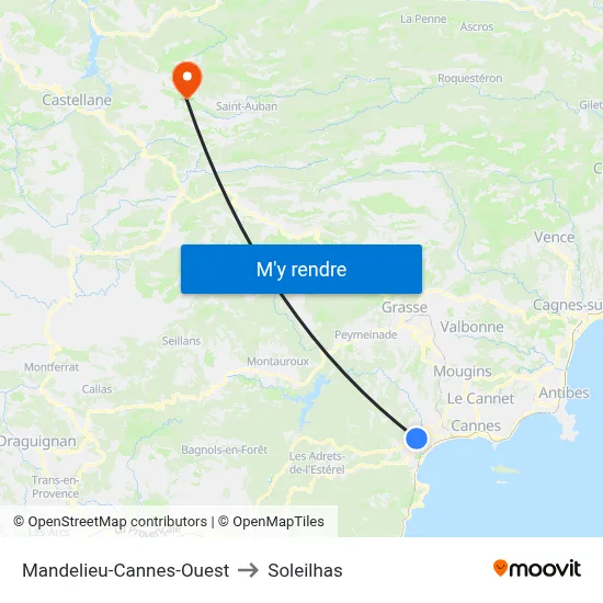 Mandelieu-Cannes-Ouest to Soleilhas map