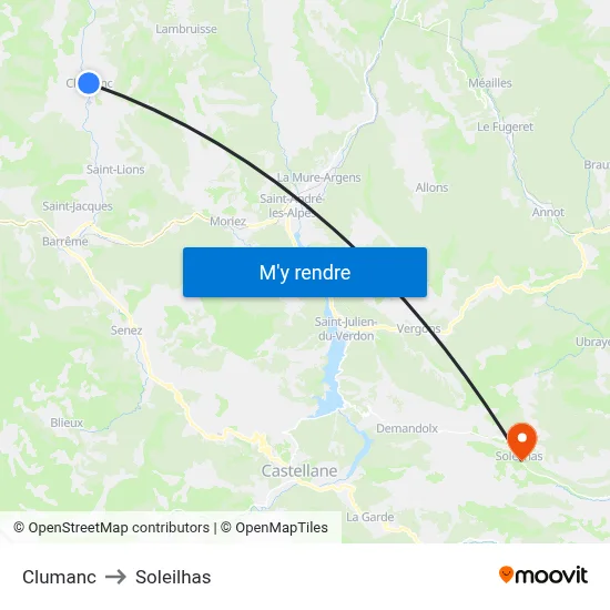 Clumanc to Soleilhas map