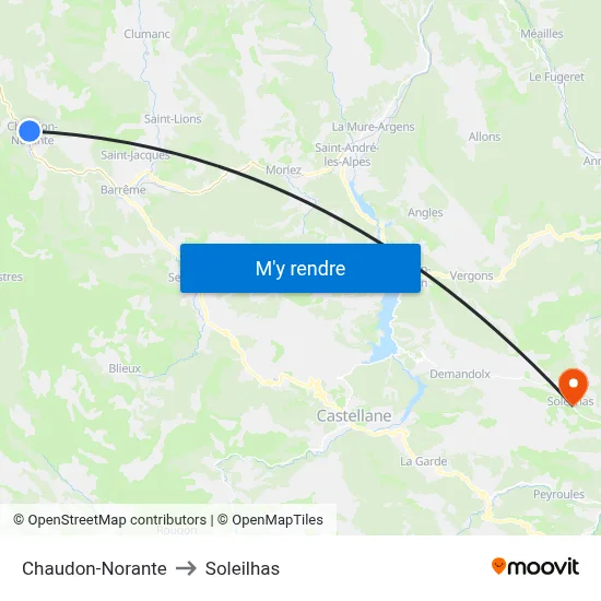 Chaudon-Norante to Soleilhas map