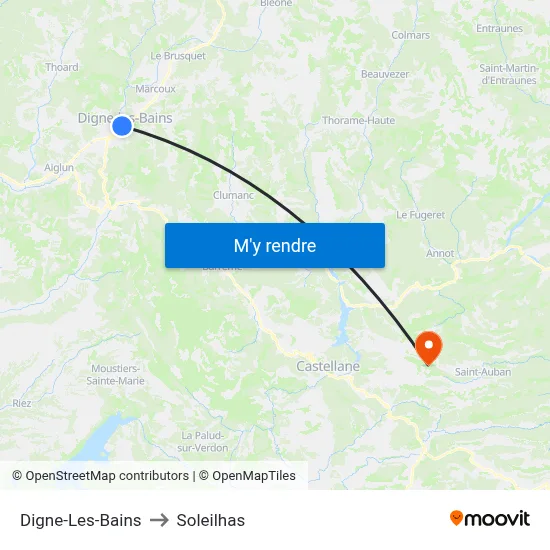 Digne-Les-Bains to Soleilhas map