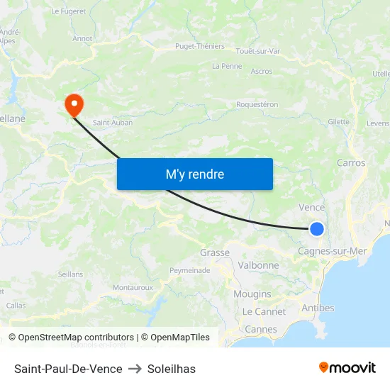 Saint-Paul-De-Vence to Soleilhas map