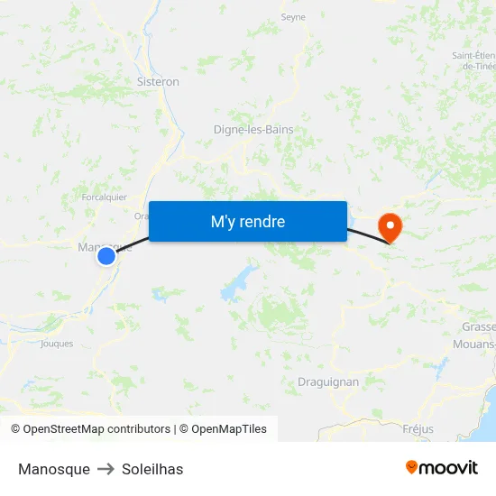 Manosque to Soleilhas map
