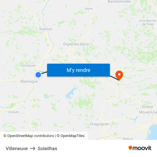 Villeneuve to Soleilhas map