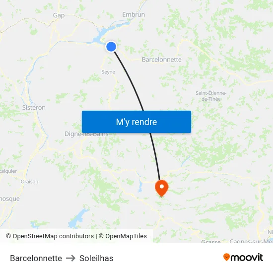 Barcelonnette to Soleilhas map