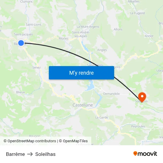 Barrême to Soleilhas map