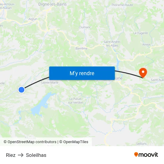 Riez to Soleilhas map