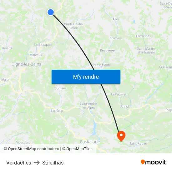 Verdaches to Soleilhas map