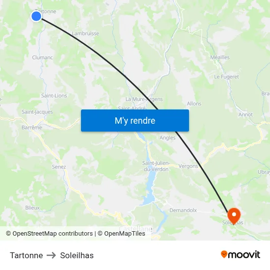 Tartonne to Soleilhas map