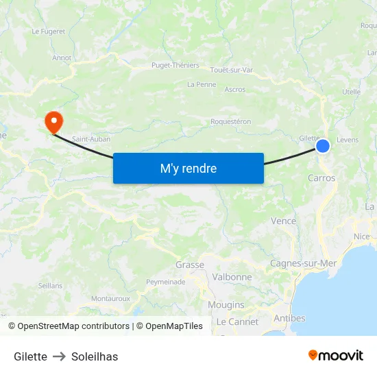 Gilette to Soleilhas map