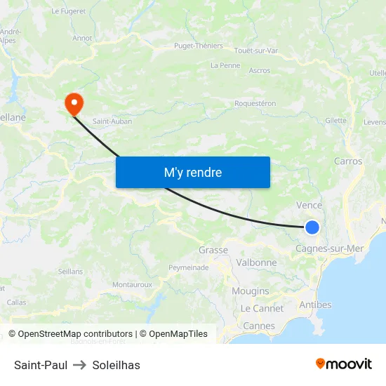 Saint-Paul to Soleilhas map