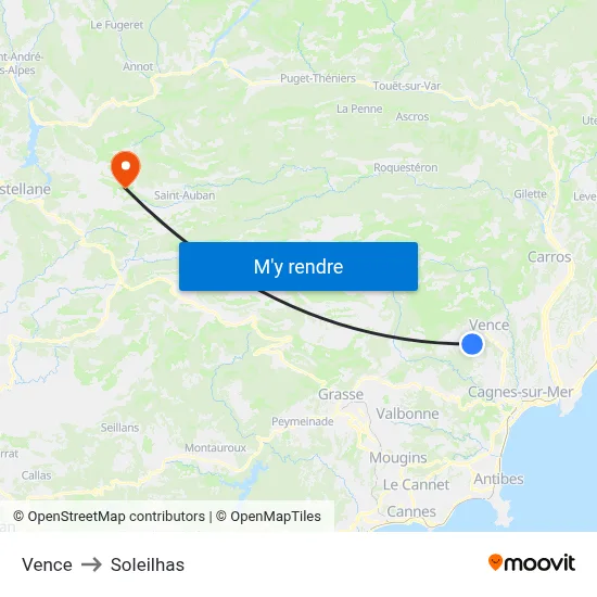 Vence to Soleilhas map