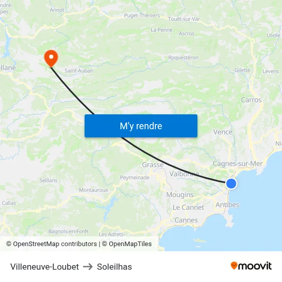 Villeneuve-Loubet to Soleilhas map