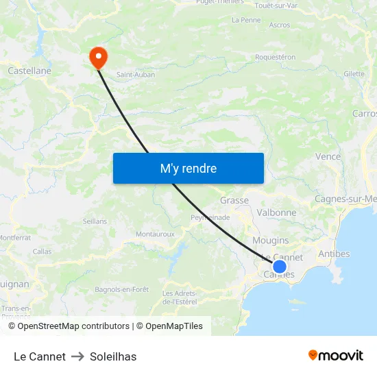 Le Cannet to Soleilhas map