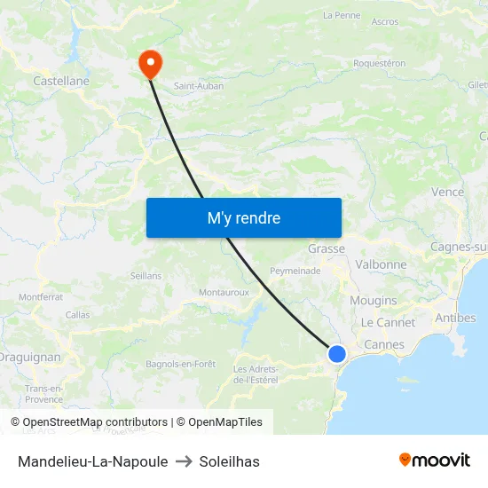 Mandelieu-La-Napoule to Soleilhas map