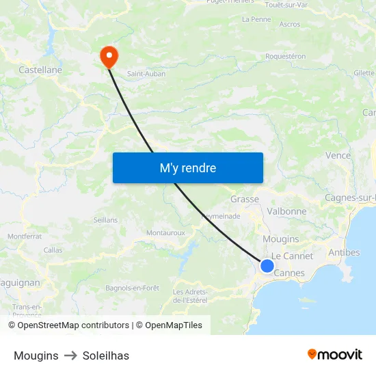 Mougins to Soleilhas map